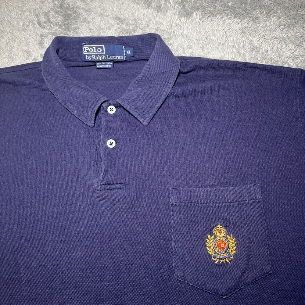VTG Polo By Ralph Lauren Mens SZ XL Navy Blue Short Sleeve Crest Embroidered